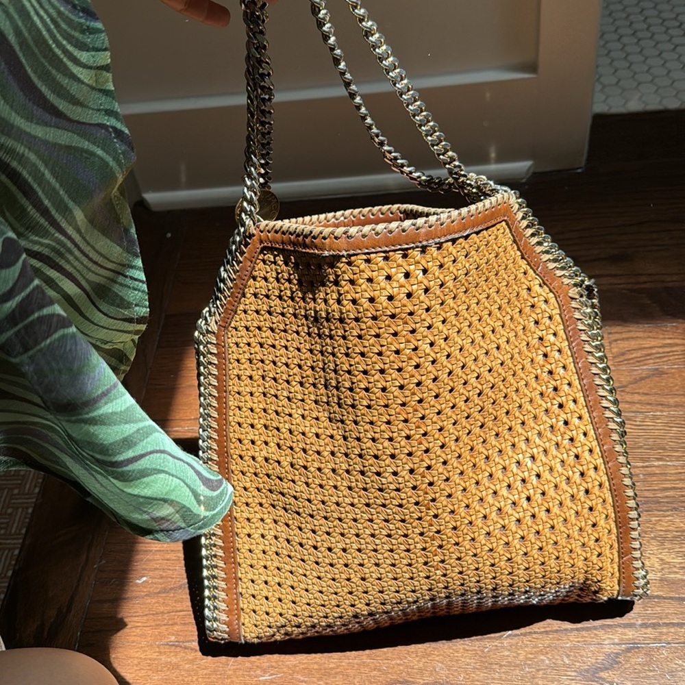 Woven Tan Bag with Gold Accents